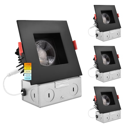 Luxrite 4 Inch Square LED Recessed Downlights 5 CCT Selectable 2700K-5000K 15W 1100LM Dimmable Black 4-Pack LR24950 LR24958-4PK